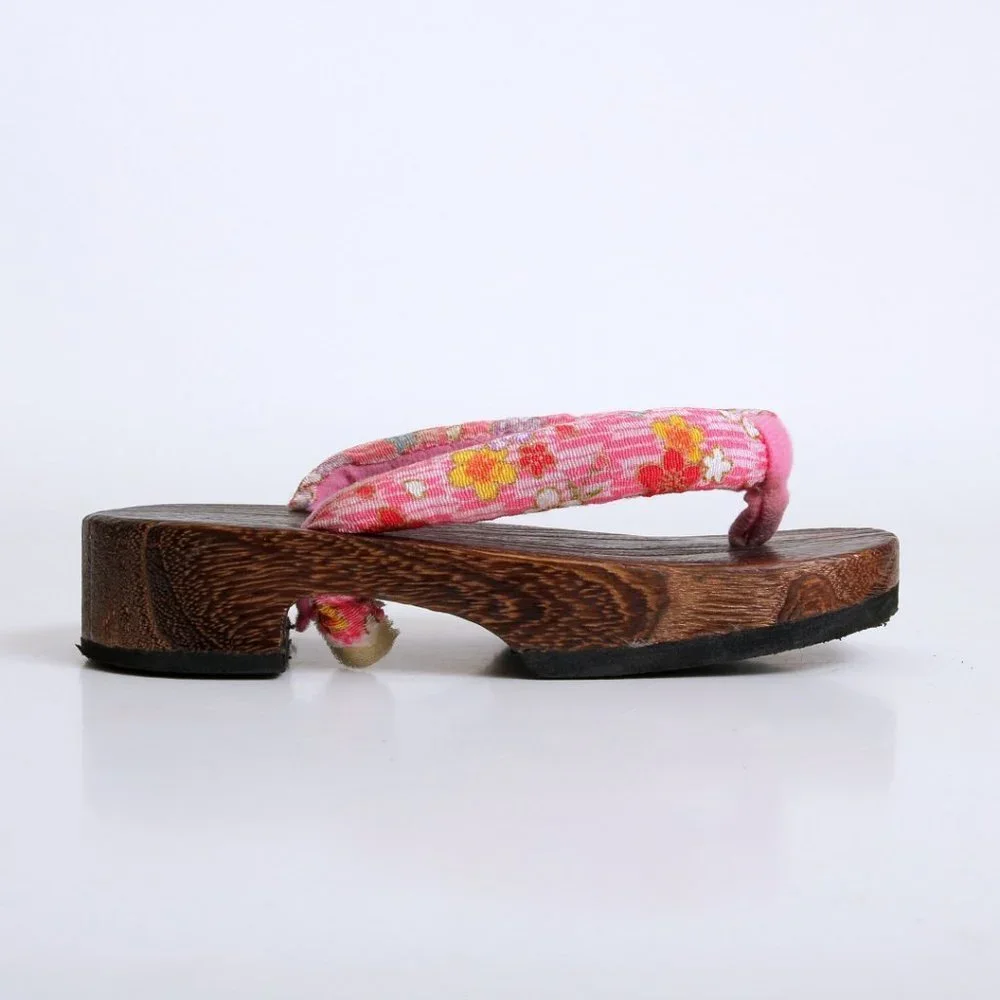 Japanese Wooden Floral Geta Sandals Pink Girl‎ Size 13.5